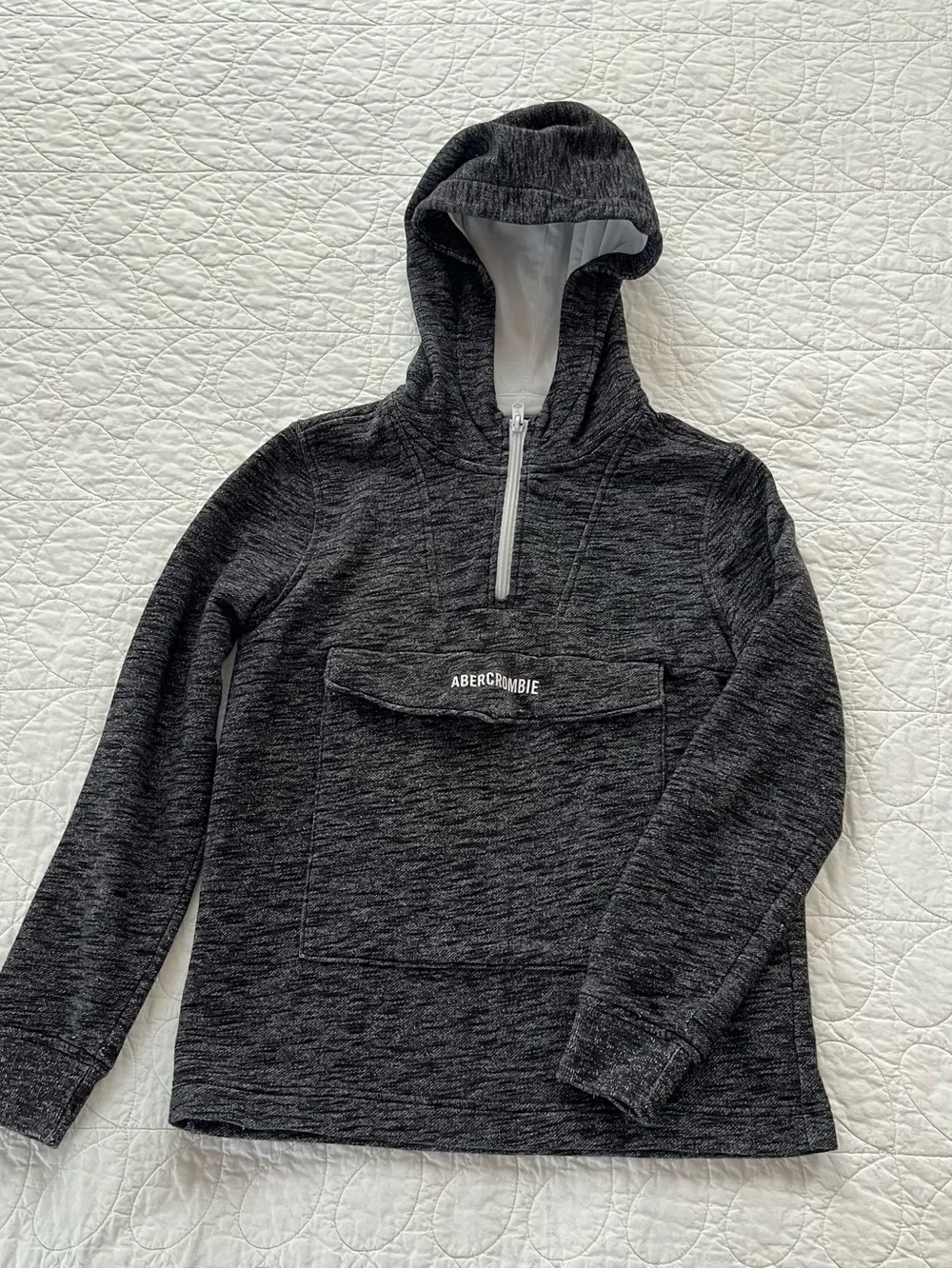 abercrombie kids charcoal heather gray pullover hoodie w/front pouch pocket soft